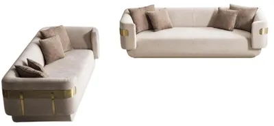Immagine prodotto di Divano beige Set di divani Elegante Elementi dorati Designer Quattro posti 3 posti