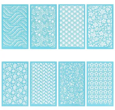Image de Ensemble de 8 pochoirs réutilisables pour le gaufrage de pâte polymère