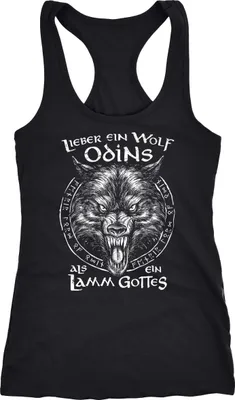 Produktbild von Damen Tank-Top Spruch Lieber ein Wolf Odins als ein Lamm Gottes Wikinger nordische Mythologie Racerback Neverless® schwarz S