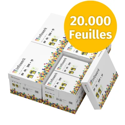 Image de Infowerk Papier d'impression Papier de copie 20000 feuilles 40 x 500 A4 80 g Premium White PEFC