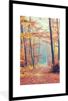 Produktbild von MuchoWow® Gerahmtes Poster Wald - Herbst - Laub 60x90 cm - Poster mit Schwarzem Bilderrahmen Wandposter Rahmen Foto Bilder - Dekoration - Wandposter Wohnzimmer - Hochwertig