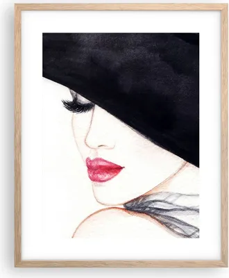 Produktbild von Gerahmtes Poster - Rahmen in heller Eiche - Frau Lippen Hut Eleganz - 40x50 cm - Wand Bild - Wanddeko - Wandbilder - Wandposter - Bilderrahmen - Bilder - Kunstdruck - Wandbild - P2NPA40x50-2947