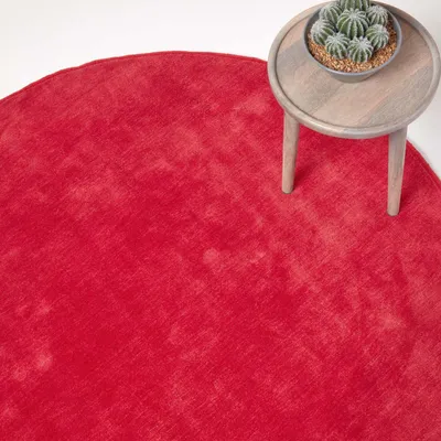 Produktbild von HOMESCAPES Roter Kurzflor-Teppich aus 100% Baumwolle, 150 cm rund