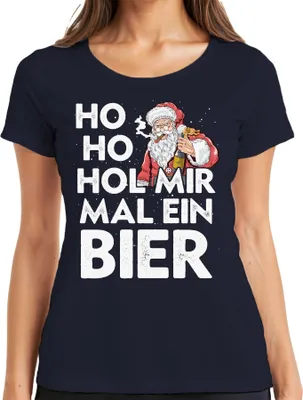 Produktbild von Ho Ho Hol Mir Mal Ein Bier Weihnachtsmann - Santa Weihnachtsgeschenk Christmas Damen T-Shirt, Navy, M