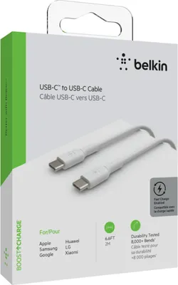 Produktbild von Belkin USB-C/USB-C Kabel      2m PVC, weiß           CAB003bt2MWH