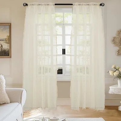 Zdjęcie produktu dla Zasłony Ibenzoa® w stylu rustykalnym boho, z frędzlami, kieszenią na karnisz, zestaw 2 sztuk, poliester, półprzezroczyste, wymiary: 225 cm (wysokość) x 140 cm (szerokość)