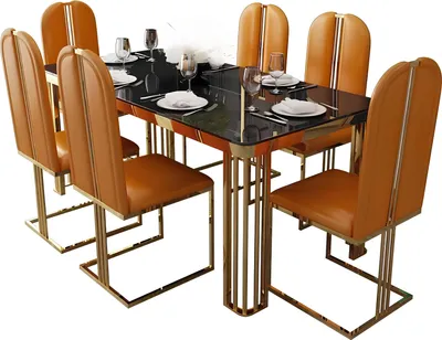 Image de Table de salle à manger imitation marbre Tables de salle à manger Table design Meubles en acier inoxydable