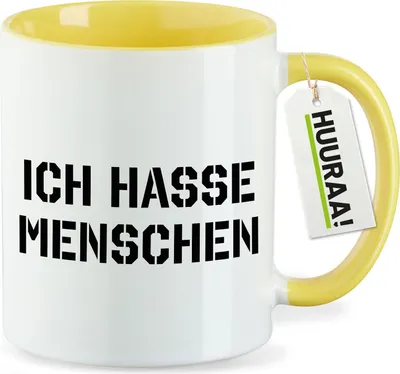 Produktbild von Huuraa Kaffeetasse ICH HASSE MENSCHEN 330ml Gelb Keramik Kaffeebecher Geschenkidee