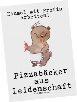 Produktbild von Mr. & Mrs. Panda bildkarte Pizzabäcker Leidenschaft - Weiß - Geschenk, Postkarten, Lustig, Witzig, Ansichtskarte, Pizzabote, Postkarte, einzelkarte, Spruch, Fotokarte