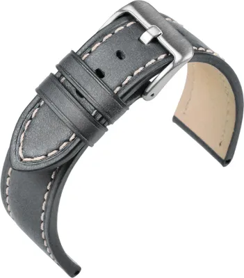 Produktbild von EULIT Zeppelin Uhrenarmband robustes Rindleder | grau | helle Naht, Stegbreite:18mm, Schließe:Silbern