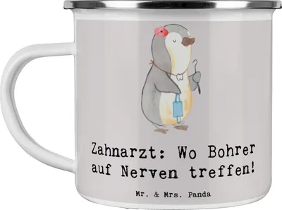 Produktbild von Mr. & Mrs. Panda Teetasse Zahnarzt Nerven - Grau Pastell - Geschenk, Pott, Berufsliebe, Teebecher, Beruf, Spruch, Emaille Becher, Präzision, Berufe, Zahnheilkunde, Haferl