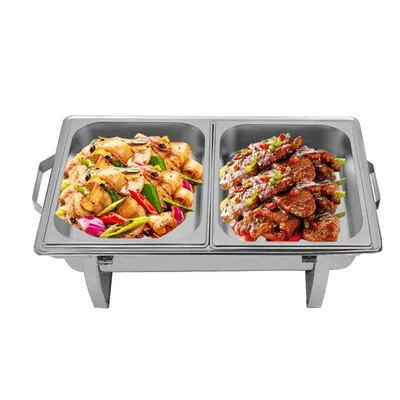 Zdjęcie produktu dla 8.5 litrowa taca do podgrzewania żywności ze stali nierdzewnej （podwójna kratka）