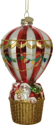 Produktbild von Christbaumschmuck Glas Weihnachtsmann im Heißluftballon 16cm rot