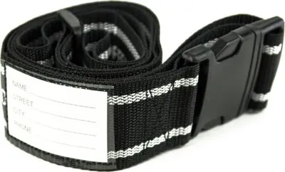 Immagine prodotto di HAUPTSTADTKOFFER – Gepäckgurt mit Adressfeld | Verstellbarer Koffergurt mit Steck-Klippverschluss I Gepäckband mit Adressfeld für Koffer, Taschen, Rucksäcke, längenverstellbar von 100 auf 200 cm I Schwarz/Weiß,Schwarz-Weiss