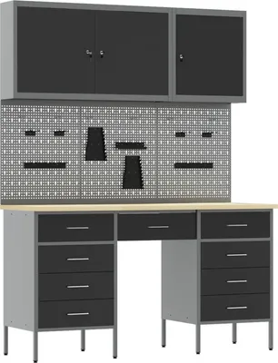 Productafbeelding van vidaXL Werkbank met laden, 8 stuks, zwart, voor ingenieurs, van hout en staal