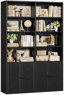 Image de Étagère IRONCK avec portes, bibliothèque en bois avec 6 niveaux et 12 compartiments