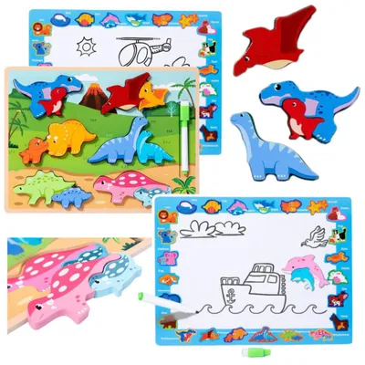 Image de 2-en-1 Puzzle éducatif en bois Dinosaure stylo 12El
