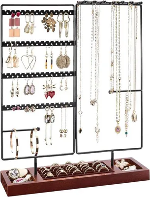 Produktbild von Famanu Schmuck Organizer mit 144 Fächern - Platzsparender Schmuckständer mit Holztablett