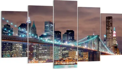 Produktbild von Bild auf Leinwand - Leinwandbild - Stadt Brücke Wolkenkratzer - 160x85cm - Wand Bild - Wanddeko - Leinwanddruck - Bilder - Kunstdruck - Wanddekoration - Leinwand bilder - Wandkunst - EA160x85-0218