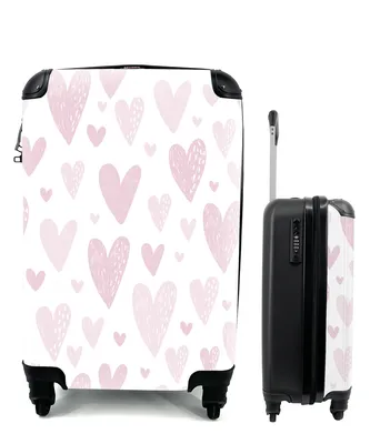 Obrázek produktu pro Kufr Příruční zavazadlo na kolečkách Malý cestovní kufr na 4 kolečkách Heart - Design - Pink - Girls - Baby - Girls - Velikost kabiny < 55x40x23 cm a