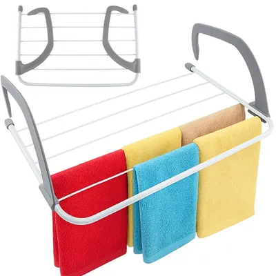 Zdjęcie produktu dla Suszarka balkonowa na pranie grzejnik kaloryfer balkon 55x35 składana 5 rurek balustrada szara