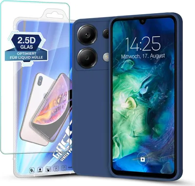 Produktbild von Hülle für Xiaomi Redmi Note 13 5G mit 9H Displayglas Displayschutz Plus Case Cover Bumper Silikon Softgrip Schutzhülle Farbe: Blau