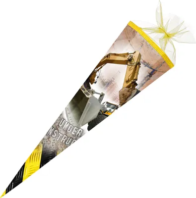 Produktbild von Schultüte / Zuckertüte / 85cm / eckig / "Baustelle mit Bagger"