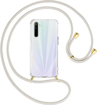 Produktbild von Handykette Backcover-Schutzhülle mit Band (Metall goldfarben) für Realme 6 / 6S - broken white
