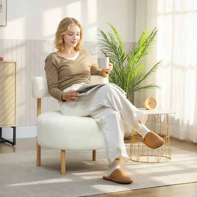 Produktbild von Sweiko Sessel Loungesessel Relaxsessel mit Sherpa-Fleece, Metallbeinen in Holzoptik Polstersessel 67 x 67 x 71 cm Cremeweiß