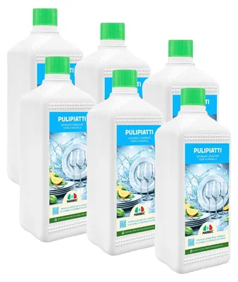 Image de Détergent vaisselle concentré dégraissant, efficace à l'eau froide Marbec PULIPIATTI - 1LTx6PCS