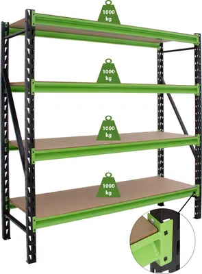 Produktbild von Industrieregal Milo 200x190x60 cm steckbar, erweiterbar 4 Ebenen 4 Tonnen Schwerlastregal Lagerregal
