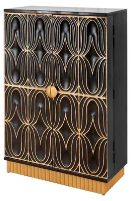 Produktbild von Handgefertigter Barschrank Piazza SAN Marco - 140cm - grau Gold - massives Mangoholz mit 3D-Design