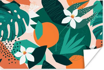 Produktbild von MuchoWow® Poster Blumen - Obst - Dschungel 60x40 cm - Schlafzimmerdekoration