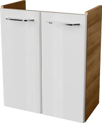Produktbild von FACKELMANN Mini-Waschtischunterschrank MILANO / Badschrank mit Soft-Close-System / Maße (B x H x T): ca. 52 x 61 x 27,5 cm / Schrank fürs Badezimmer mit 2 Türen / Korpus: Braun hell / Front: Weiß