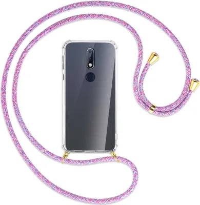 Produktbild von Handykette Backcover-Schutzhülle mit Band (Metall goldfarben) für Nokia 7.1 - lila/rosa/blau
