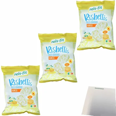 Produktbild von Reis-Fit Risbellis Reis Cracker Honig 3er Pack (3x40g Packung) + usy Block