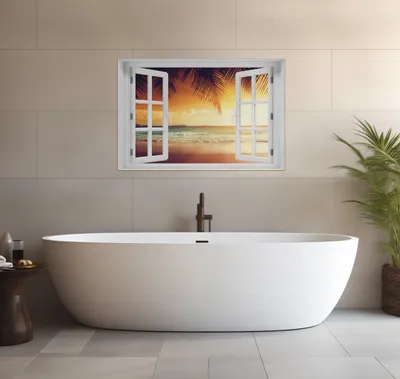 Produktbild von Wallario wasserfestes Poster selbstklebend 91,50 x 61 cm, Sonnenuntergang am Strand in der Karibik, Badezimmerposter Spritzschutz mit Hochglanzoberfläche in Glasoptik