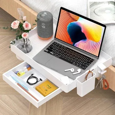 Produktbild von Famanu Nachttisch mit Schublade und Becherhalter - 42 x 28,5 cm - weiß