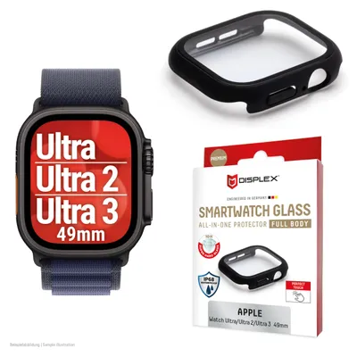 Obrázek produktu pro Displex 02141, Ochranná fólie, Chytré hodinky, Černá, Apple, Apple Watch Ultra 3/Ultra 2/Ultra (49mm), Polykarbonát (PC), Temperované sklo