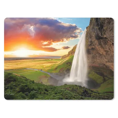 Produktbild von MuchoWow® Mauspad Mousepad Wasserfall - Felsen - Sonnenuntergang - Berge - Orange 23x19 cm - Mousepads - Maus Mat - Pad - Mausunterlage - Schreibtischunterlage - Mauspad