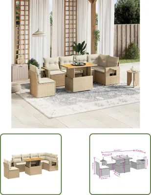 Produktbild von The Living Store 7-tlg. Garten-Sofagarnitur mit Kissen Beige Poly Rattan