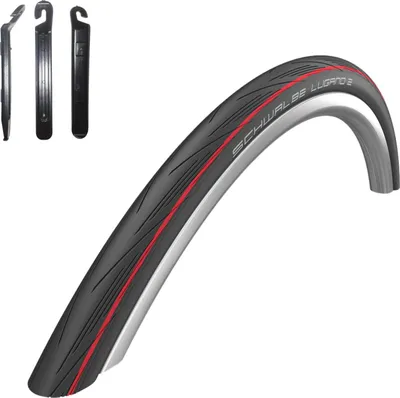 Produktbild von 1 x Schwalbe Lugano 2 28" Rennradreifen Schwarz roter Streifen 700 x 25C (25-622) inkl. 3 Reifenheber