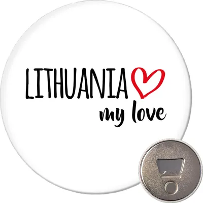 Produktbild von Huuraa Magnet Lithuania my love 59mm Kühlschrankmagnet rund Flaschenöffner Geschenkidee