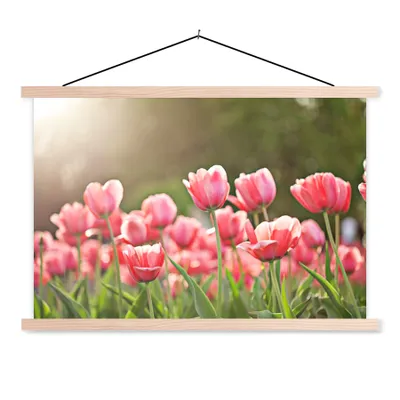 Produktbild von MuchoWow® Textilposter Tulpen - Sonne - Frühling 120x80 cm mit holzfarbenen Rahmen - Aufhängeset