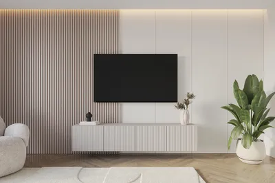 Produktbild von ALTDECOR TV-Schrank NOA-2-W mit Gefrästen Fronten 2x100x40x40 Lowboard hängend, TV Möbel, TV Cabinet, Fernsehtisch, Fernsehschrank, TV Kommode, TV Tisch, TV Sideboard, TV Board - Kaschmir