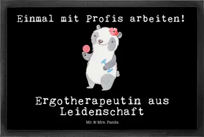 Produktbild von Mr. & Mrs. Panda Fussmatte Ergotherapeutin Leidenschaft 50 x 75 cm - Schwarz - Geschenk, Ausbildung, Türmatte, Bodenvorleger, Lustig, fußmatte, Beruf, Witzig, Spruch