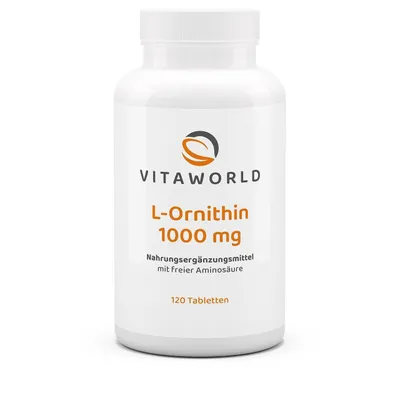 Produktbild von Vitaworld L-Ornithin 1000 mg | 120 Tabletten | hochdosiert mit 1000 mg pro Tablette | vegan