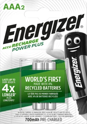 Produktbild von Energizer Power Plus AAA, Wiederaufladbarer Akku, AAA, Nickel-Metallhydrid (NiMH), 1,2 V, 2 Stück(e), 700 mAh