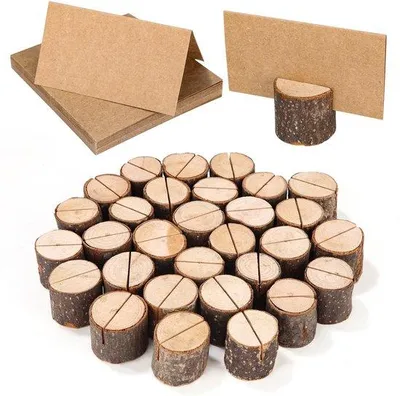 Produktbild von Holz-Ständer für 30 Karten, stabiler Kartenhalter, Fotohalter, Menühalter mit 30 Kartons für Hochzeit, Geburtstag, Fotos, Notizen