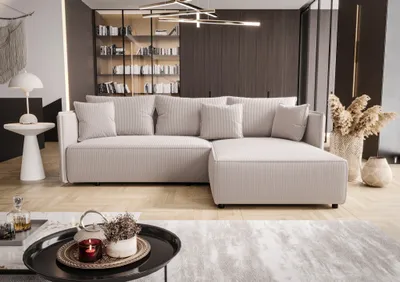 Produktbild von Ecksofa Schlafsofa EVORA Stoff Poso Altweiß Ottomane Rechts